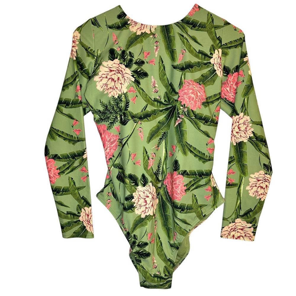 Womens Agua Bendita Peony Print Long Sleeve Medium Coverage Swimsuit - L (12-14)